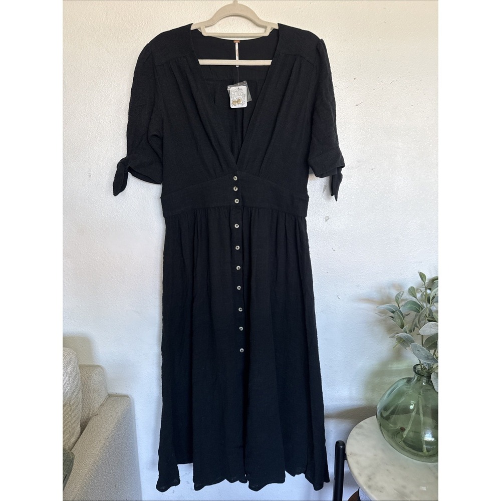 NWT Free People Love Of My Life Midi Dress Black Button front Sz L Large - Picture 3 of 11
